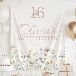 Wildflower Sweet 16 bord, Meisjes 16e verjaardag  Wandkleed