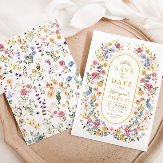 Wildflower Sweet 16 Quinceanera Bewaar de datum Aankondigingskaart