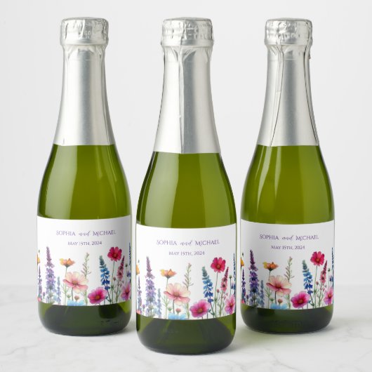 Wildflower symfonie-bruiloft sparkling wijnetiket (Flessen)