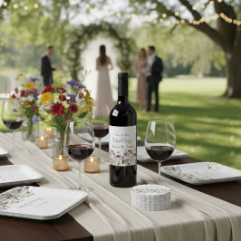 Wildflower Symfonie: Levendig Watercolor Kunst Wijn Etiket