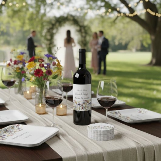 Wildflower Symfonie: Levendig Watercolor Kunst Wijn Etiket