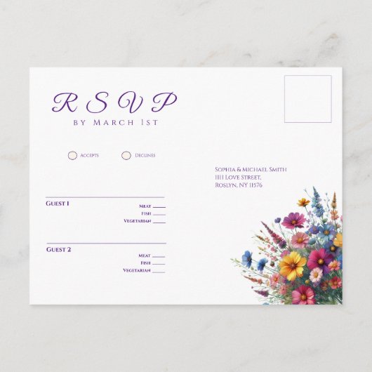 Wildflower Symfonie-RSVP-Bruiloft- Briefkaart (Achterkant)