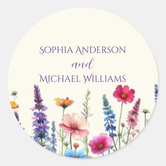 Wildflower Symfonie- Trouwstickers Ronde Sticker (Voorkant)