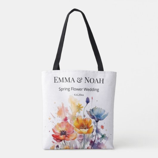 Wildflower Symphony: kleurrijke lente Waterverf Tote Bag (Achterkant)