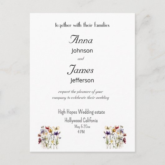 Wildflower Symphony: levendige Waterverf kunst Briefkaart (Voorkant)