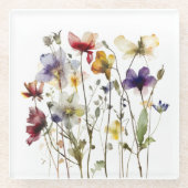 Wildflower Symphony: levendige Waterverf kunst Glazen Onderzetter (Voorkant)