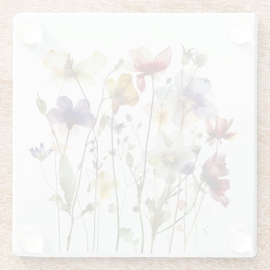 Wildflower Symphony: levendige Waterverf kunst Glazen Onderzetter (Achterkant)