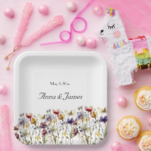 Wildflower Symphony: levendige Waterverf kunst Papieren Bordje (Feest)