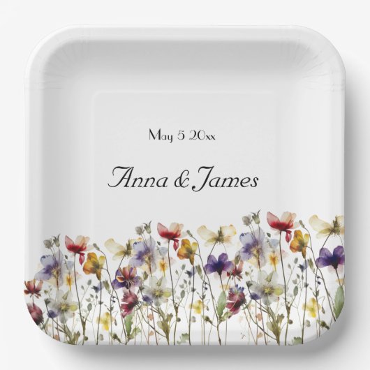 Wildflower Symphony: levendige Waterverf kunst Papieren Bordje (Voorkant)