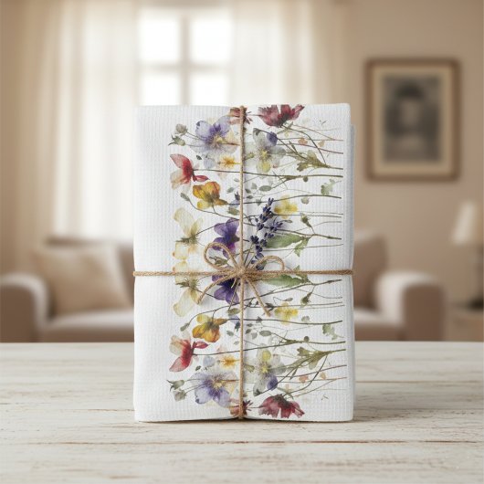 Wildflower Symphony: levendige Waterverf kunst Theedoek