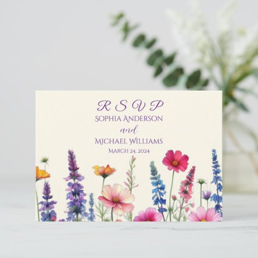 Wildflower Symphony Wedding RSVP Kaartje (Staand voorkant)