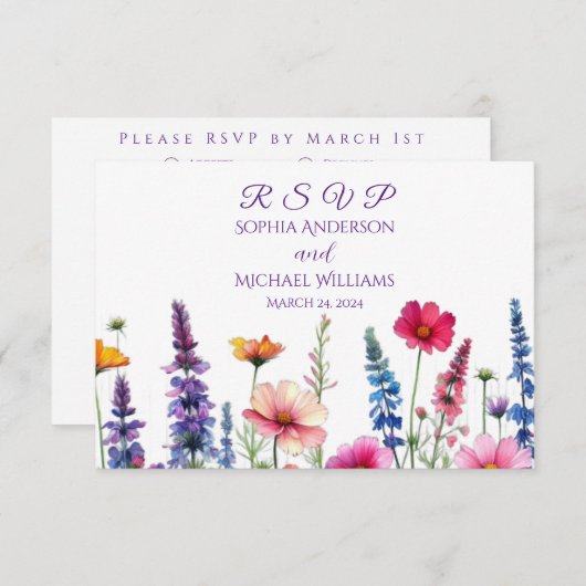 Wildflower Symphony Wedding RSVP Kaartje (Voorkant / Achterkant)