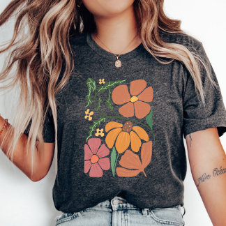 Wildflower T-shirt, Tuin T-shirt, Retro Vrouwen Sh T-shirt