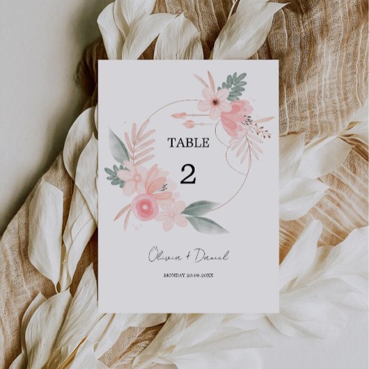 Wildflower tafel nummer Kaart Sjabloon, minimalist