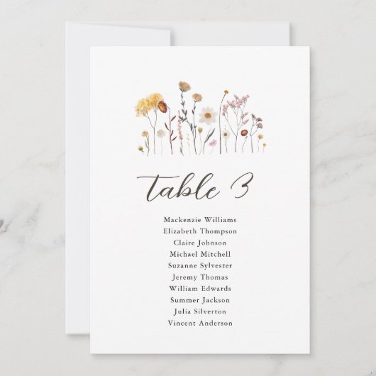 Wildflower Tafel Zitkaart Boho Modern Kaart (Voorkant)