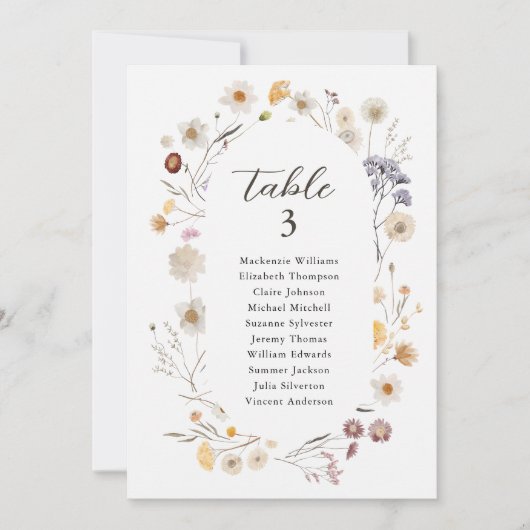 Wildflower Tafel Zitkaart Boho Modern Kaart (Voorkant)