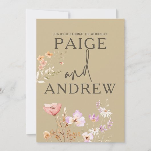 Wildflower Tan Boerderij Bruiloft Uitnodiging (Voorkant)