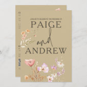 Wildflower Tan Boerderij Bruiloft Uitnodiging (Voorkant / Achterkant)