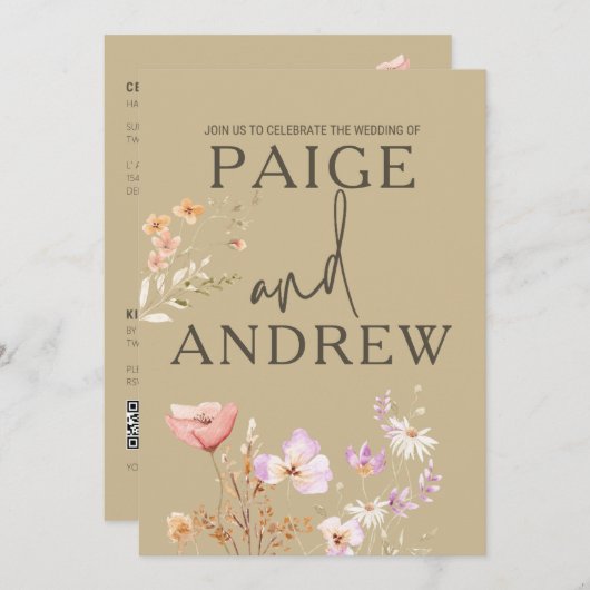 Wildflower Tan Boerderij Bruiloft Uitnodiging (Voorkant / Achterkant)