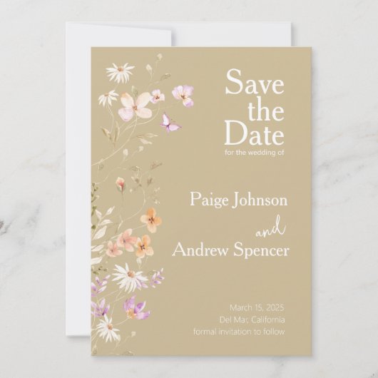 Wildflower Tan Wedding Sla de datum op Kaart (Voorkant)