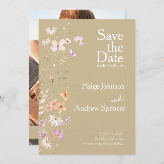 Wildflower Tan Wedding Sla de datum op Kaart (Voorkant / Achterkant)