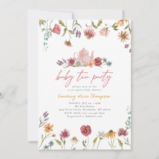 Wildflower Tea Baby shower Uitnodiging (Voorkant)