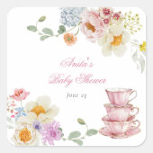 Wildflower Tea Baby shower Vierkante Sticker (Voorkant)