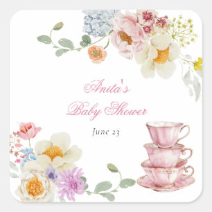 Wildflower Tea Baby shower Vierkante Sticker