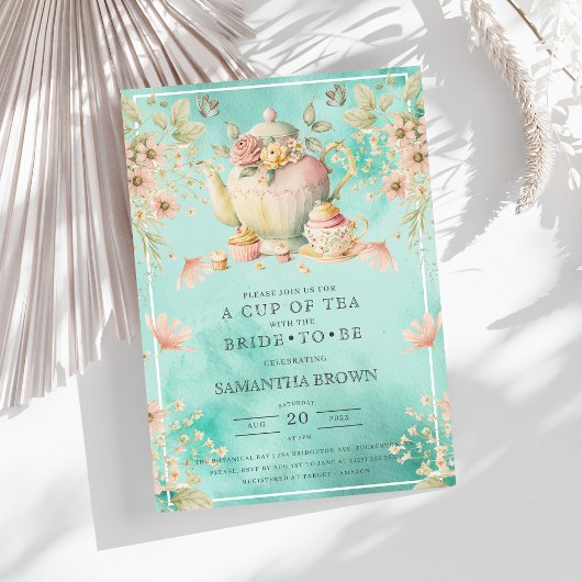 Wildflower Tea Party Blauwgroen blauw Vrijgezellen Kaart