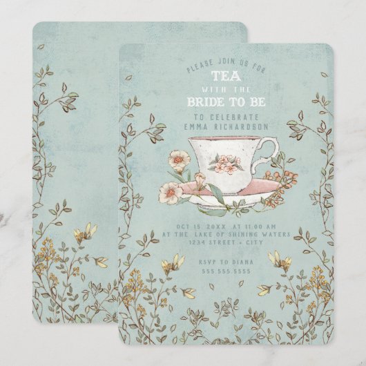 Wildflower Tea Party Bridal Shower Invitation Kaart (Voorkant / Achterkant)