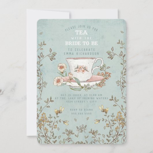 Wildflower Tea Party Bridal Shower Invitation Kaart (Voorkant)
