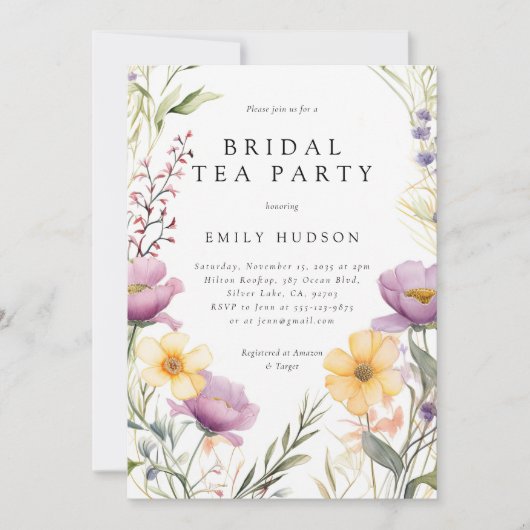 Wildflower Tea Party Bridal Shower Invitation Kaart (Voorkant)
