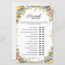 Wildflower Tea Party He Said She Said Bridal Game