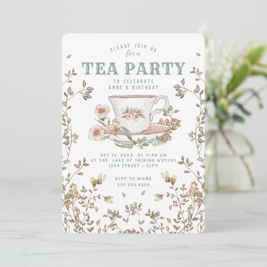 Wildflower Tea Party Uitnodiging voor verjaardag (Staand voorkant)