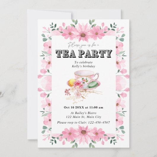 Wildflower Tea Party Uitnodiging voor verjaardag (Voorkant)