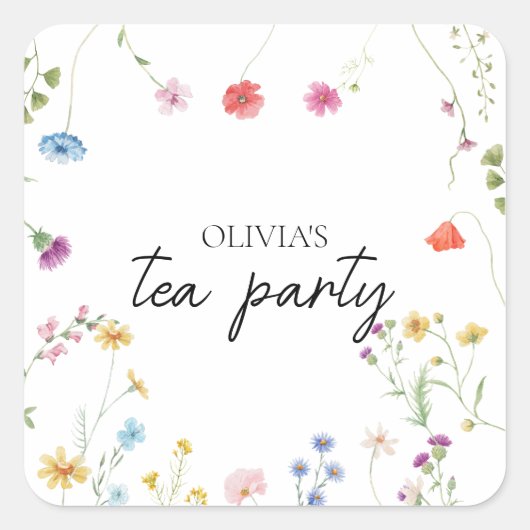 Wildflower Tea Party Vrijgezellenfeest Vierkante Sticker (Voorkant)