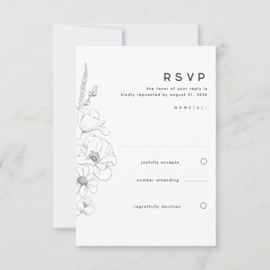 Wildflower Tekening Elegant Minimal Wedding RSVP (Voorkant)
