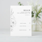 Wildflower Tekening Elegant Minimal Wedding RSVP (Staand voorkant)