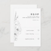Wildflower Tekening Elegant Minimal Wedding RSVP (Voorkant / Achterkant)