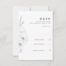 Wildflower Tekening Elegant Minimal Wedding RSVP Kaartje