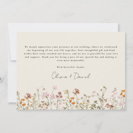 Wildflower Terracotta Beige Boho Wedding Bedankkaart (Achterkant)