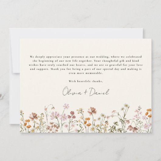 Wildflower Terracotta Beige Boho Wedding Bedankkaart (Achterkant)
