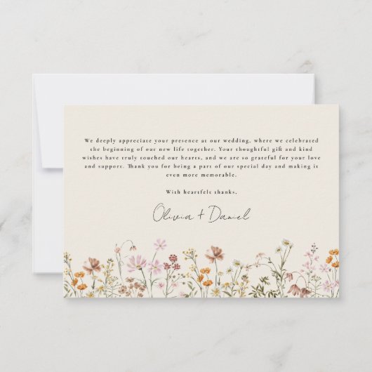Wildflower Terracotta Beige Boho Wedding Bedankkaart (Achterkant)