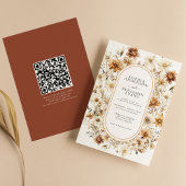 Wildflower Terracotta Bloemen Bruiloft QR Code Kaart