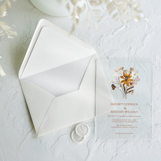 Wildflower Terracotta Boho Chic Garden Wedding Acryl Uitnodigingen