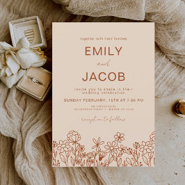 Wildflower Terracotta Botanical Wedding Invitation Kaart