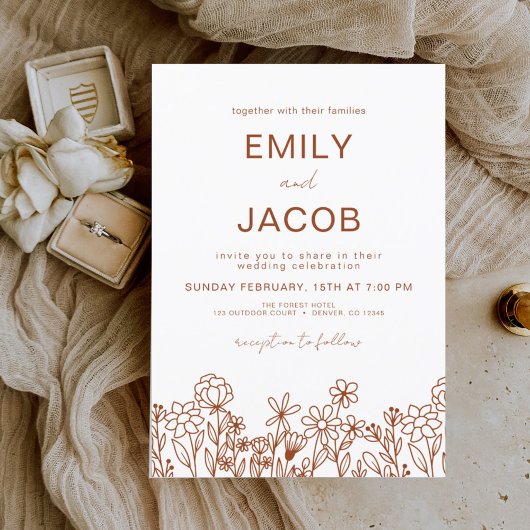 Wildflower Terracotta Botanical Wedding Kaart