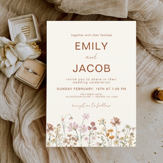 Wildflower Terracotta Botanical Wedding Kaart