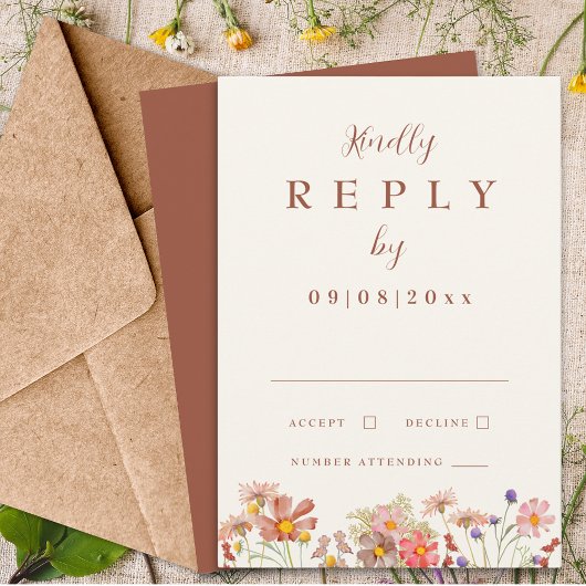 Wildflower Terracotta Fall Wedding Reageer RSVP Kaartje