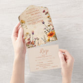 Wildflower Terracotta Floral Waterverf Wedding All In One Uitnodiging (Afscheurbaar)
